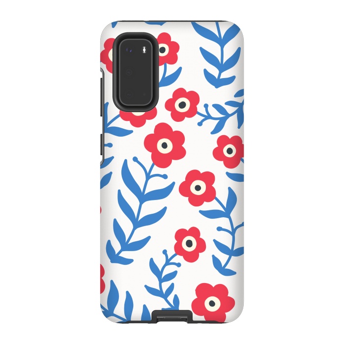 Galaxy S20 StrongFit Red flowers and blue leaves by Winston