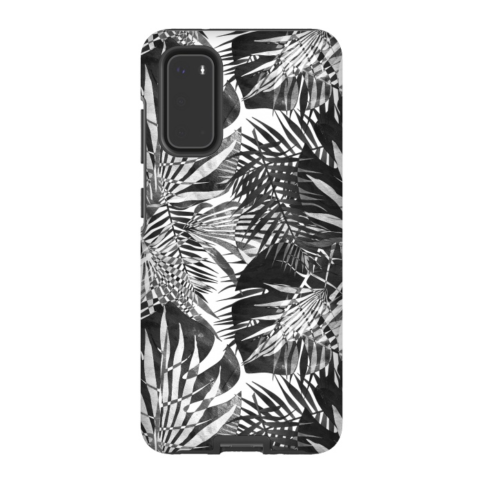 Galaxy S20 StrongFit Black and white tropical leaves illusion by Oana 