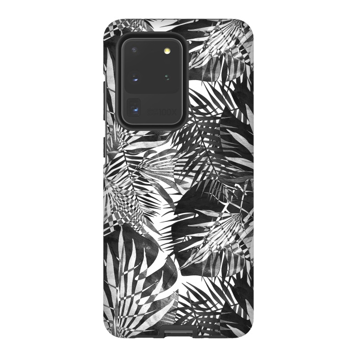 Galaxy S20 Ultra StrongFit Black and white tropical leaves illusion by Oana 