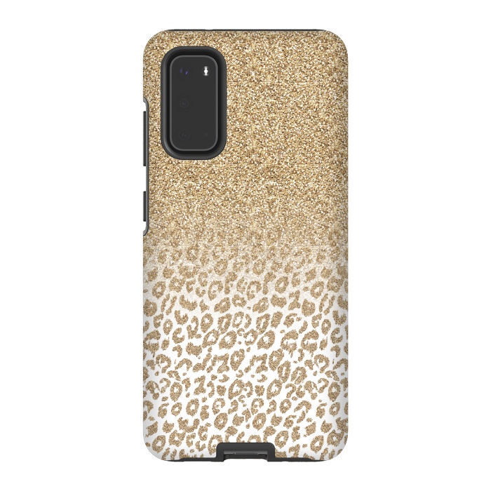 Galaxy S20 StrongFit Trendy Gold Glitter and Leopard Print Gradient Design by InovArts