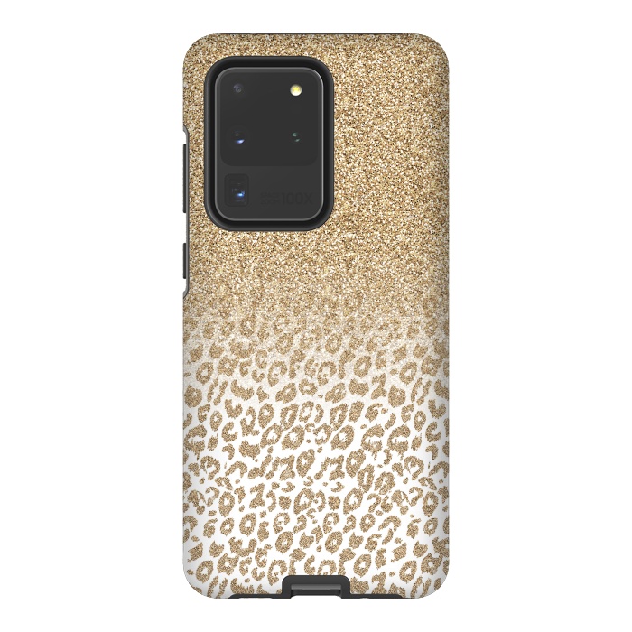 Galaxy S20 Ultra StrongFit Trendy Gold Glitter and Leopard Print Gradient Design by InovArts