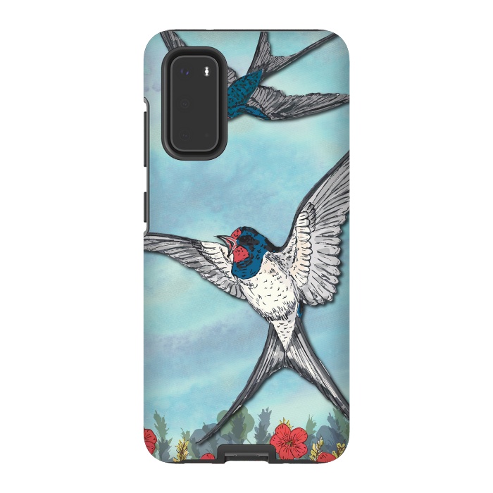 Galaxy S20 StrongFit Summer Swallows by Lotti Brown