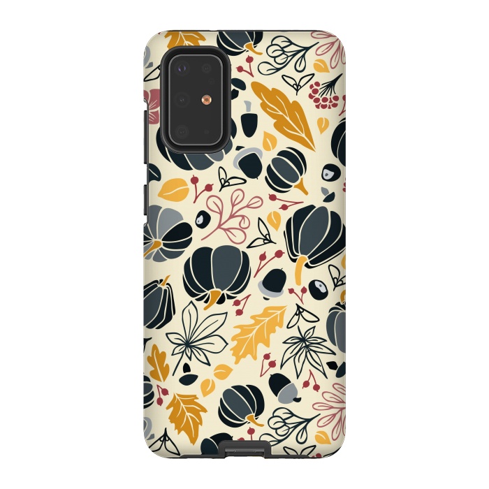 Galaxy S20 Plus StrongFit Fall Fruits in Navy and Yellow by Paula Ohreen