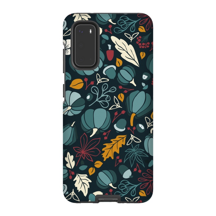 Galaxy S20 StrongFit Fall Fruits in Navy and Red by Paula Ohreen