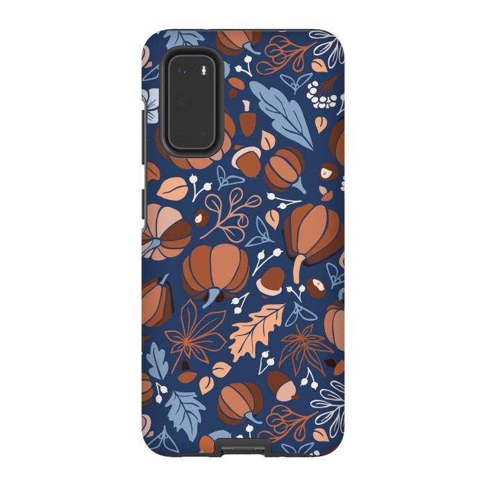 Galaxy S20 StrongFit Fall Fruits in Navy and Orange by Paula Ohreen