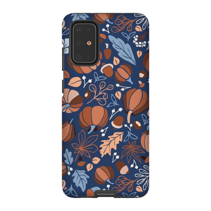 Galaxy S20 Plus StrongFit Fall Fruits in Navy and Orange by Paula Ohreen