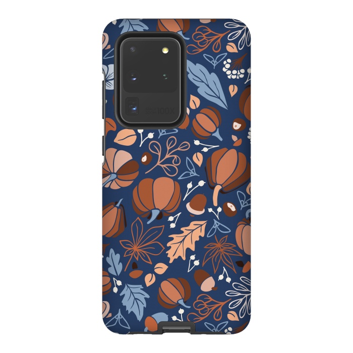 Galaxy S20 Ultra StrongFit Fall Fruits in Navy and Orange by Paula Ohreen