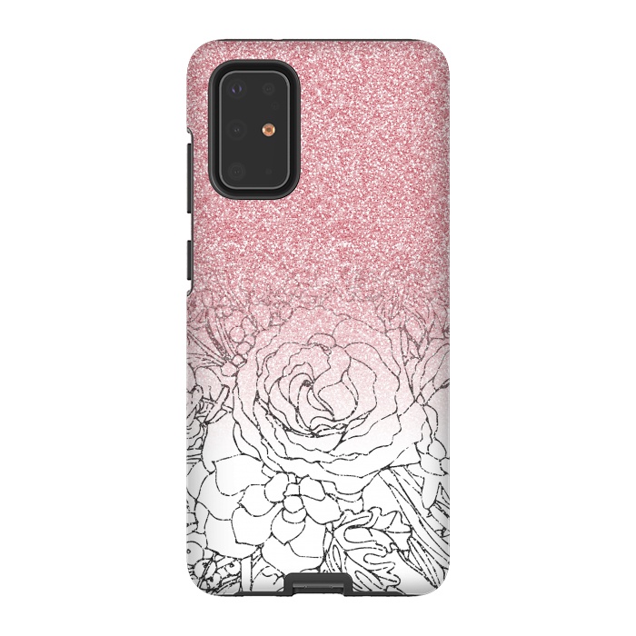 Galaxy S20 Plus StrongFit Elegant Floral Doodles Pink Gradient Glitter Image by InovArts
