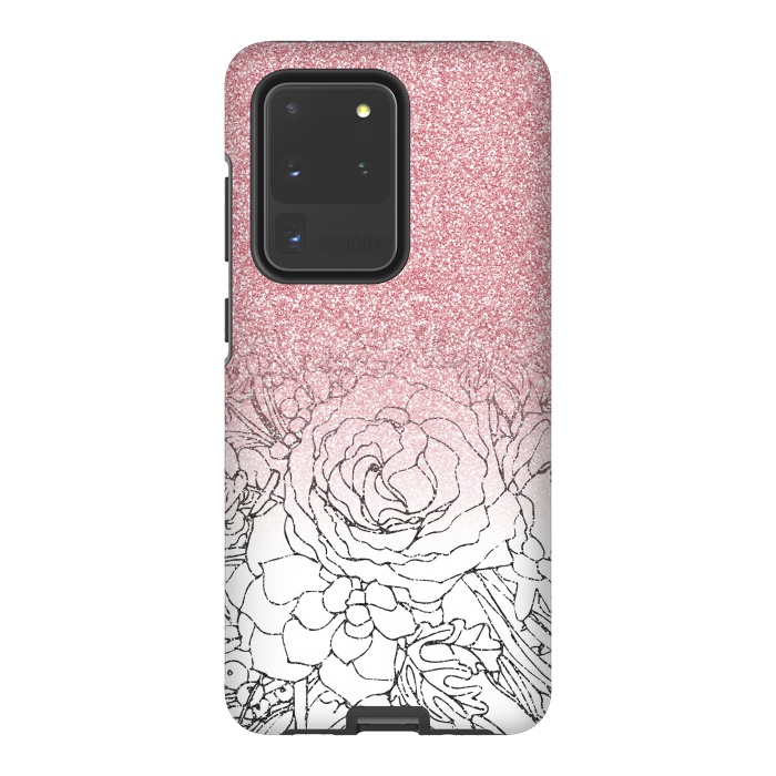 Galaxy S20 Ultra StrongFit Elegant Floral Doodles Pink Gradient Glitter Image by InovArts