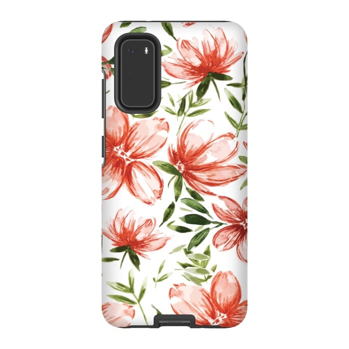 Galaxy S20 StrongFit Red Watercolor Flowers by Bledi