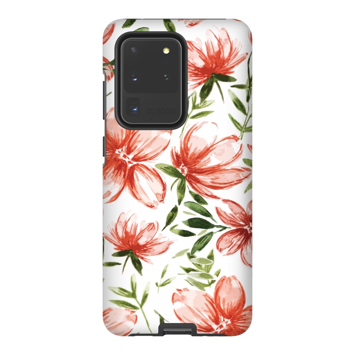 Galaxy S20 Ultra StrongFit Red Watercolor Flowers by Bledi
