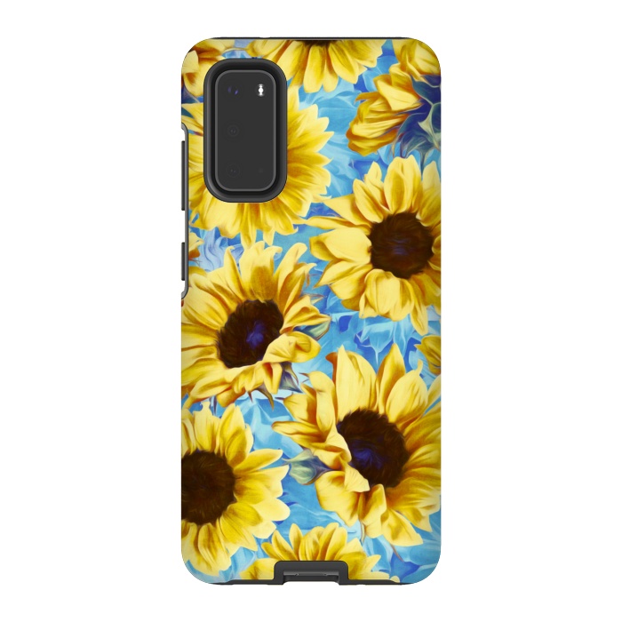 Galaxy S20 StrongFit Dreamy Sunflowers on Blue by Micklyn Le Feuvre