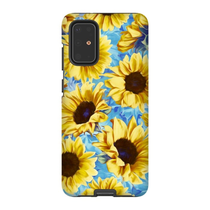 Galaxy S20 Plus StrongFit Dreamy Sunflowers on Blue por Micklyn Le Feuvre
