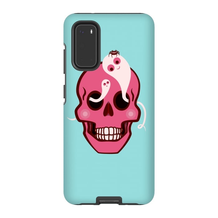 Galaxy S20 StrongFit Cute Pink Skull With Spider And Ghosts In Eyes by Boriana Giormova