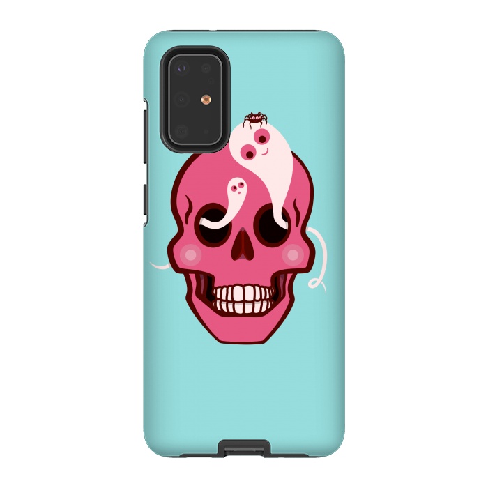 Galaxy S20 Plus StrongFit Cute Pink Skull With Spider And Ghosts In Eyes by Boriana Giormova