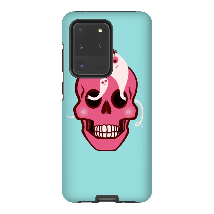 Galaxy S20 Ultra StrongFit Cute Pink Skull With Spider And Ghosts In Eyes by Boriana Giormova