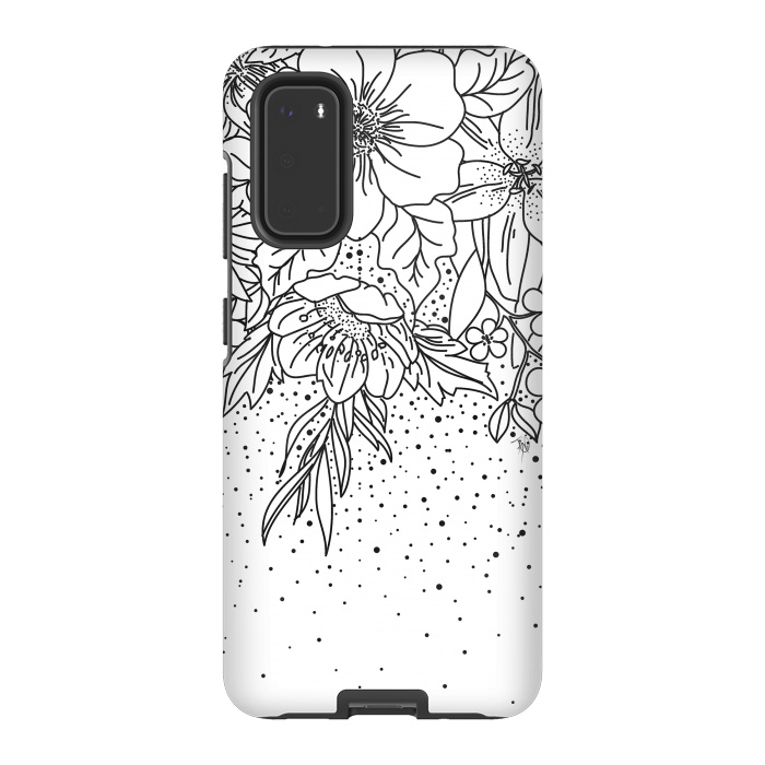 Galaxy S20 StrongFit Cute Black White floral doodles and confetti design by InovArts