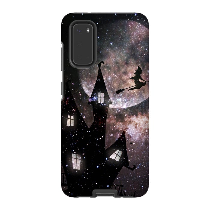 Galaxy S20 StrongFit Flying witch and dark house at night by Oana 