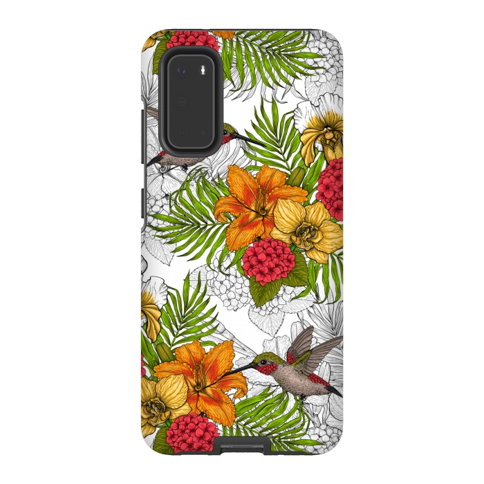 Galaxy S20 StrongFit Hummingbirds and tropical bouquet by Katerina Kirilova