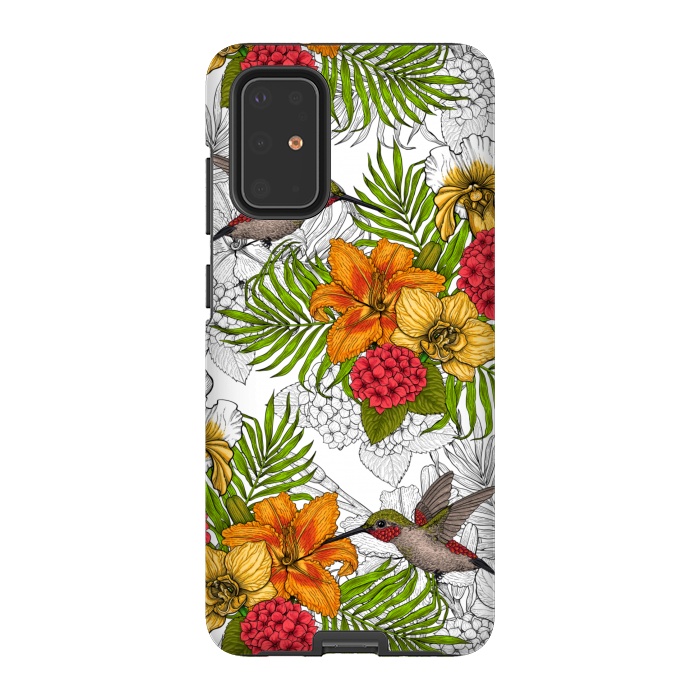 Galaxy S20 Plus StrongFit Hummingbirds and tropical bouquet by Katerina Kirilova