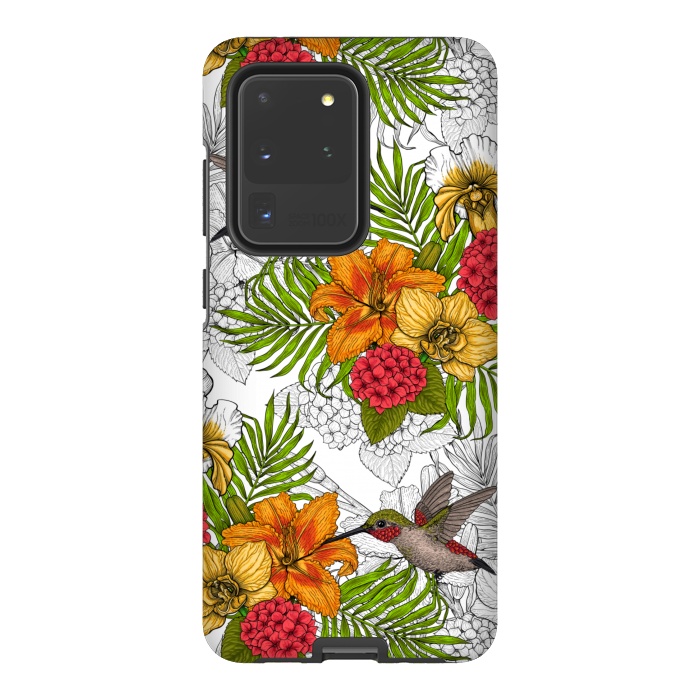 Galaxy S20 Ultra StrongFit Hummingbirds and tropical bouquet by Katerina Kirilova