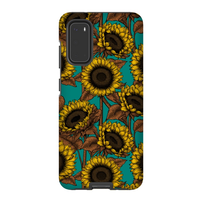 Galaxy S20 StrongFit Sunflowers on turquoise by Katerina Kirilova