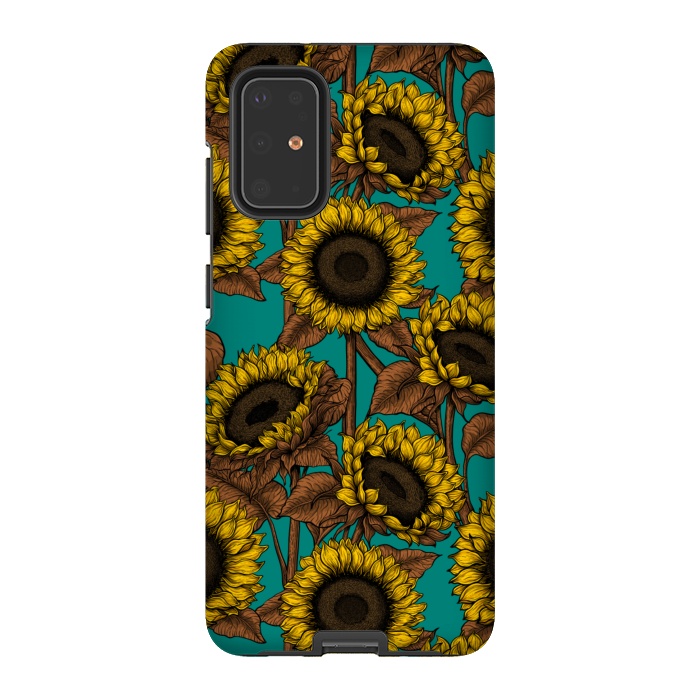 Galaxy S20 Plus StrongFit Sunflowers on turquoise by Katerina Kirilova