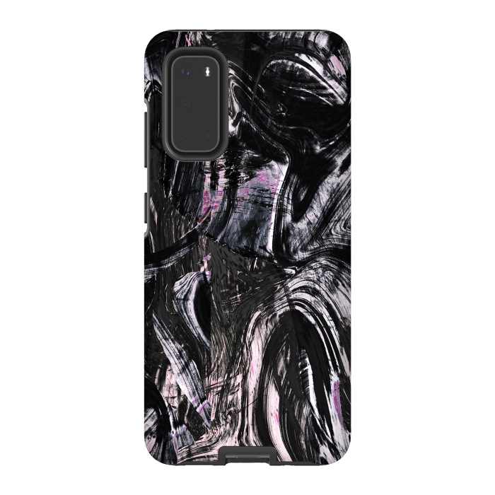 Galaxy S20 StrongFit Brushed black pink ink marble by Oana 