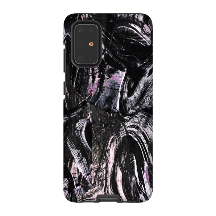 Galaxy S20 Plus StrongFit Brushed black pink ink marble by Oana 