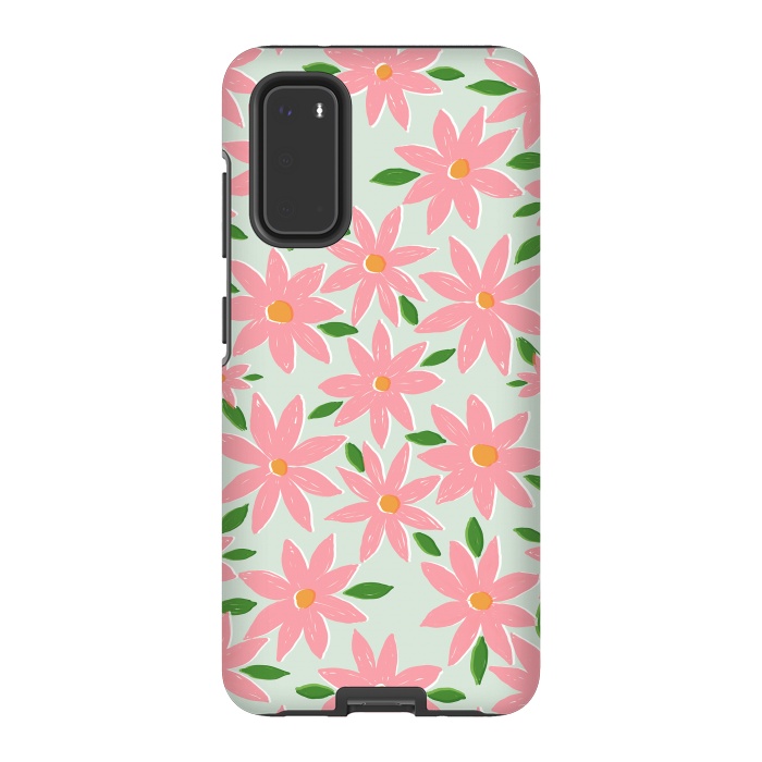Galaxy S20 StrongFit Pretty Hand Paint Pink Daisy Flowers Mint Design by InovArts