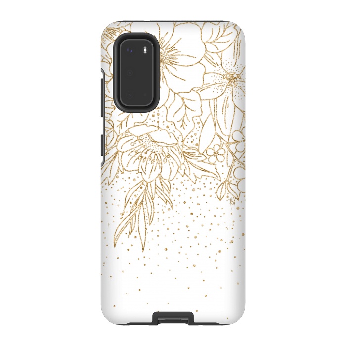 Galaxy S20 StrongFit Cute Gold floral doodles and confetti design by InovArts