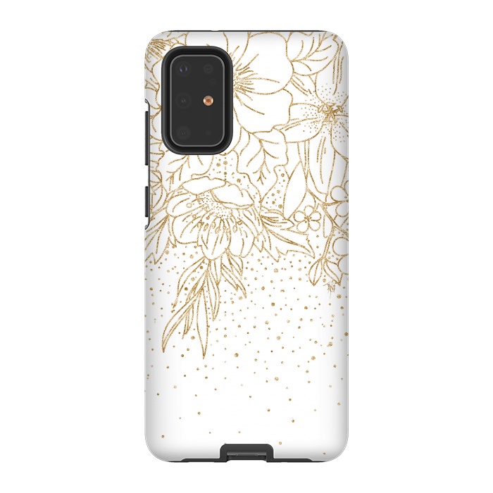 Galaxy S20 Plus StrongFit Cute Gold floral doodles and confetti design by InovArts