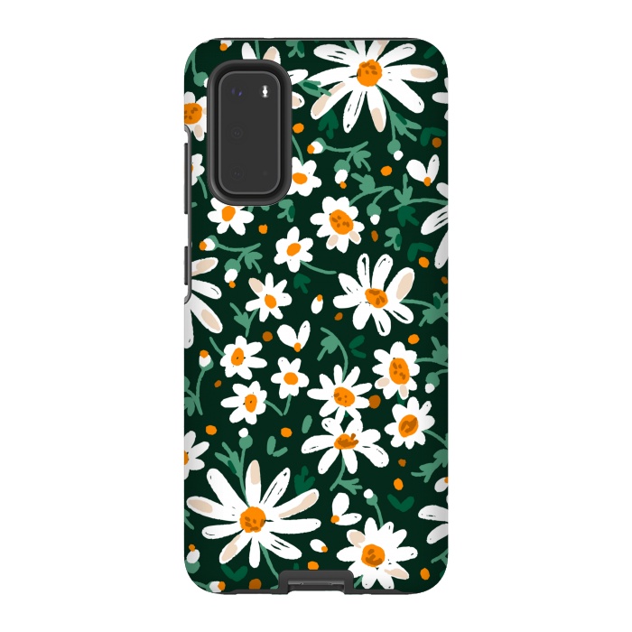 Galaxy S20 StrongFit WHITE FLORAL PRINT 2  by MALLIKA