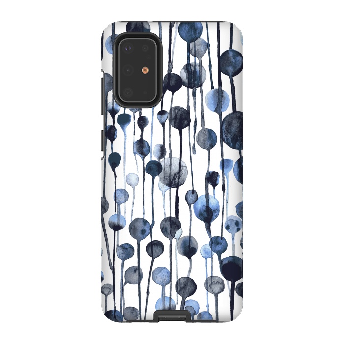 Galaxy S20 Plus StrongFit Dripping Watercolor Dots Navy by Ninola Design