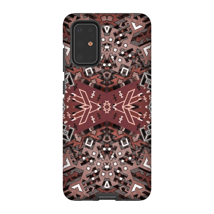 Galaxy S20 Plus StrongFit Ethnic geometric pattern in autumnal brown by Oana 