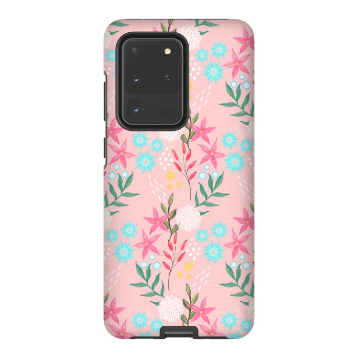 Galaxy S20 Ultra StrongFit Cute Pink Flowers Creative Art Pattern by InovArts