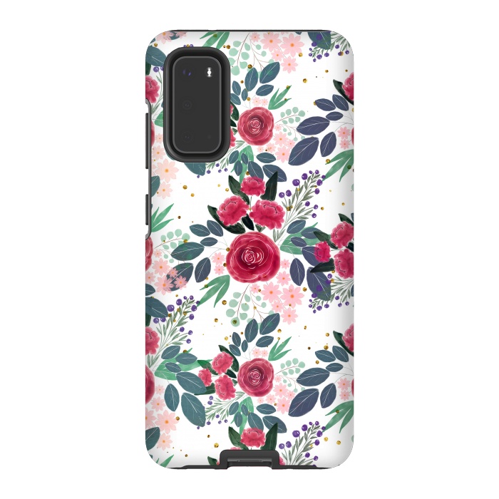 Galaxy S20 StrongFit Cute Rose Pink Peonies Watercolor Paint Gold Dots Design by InovArts