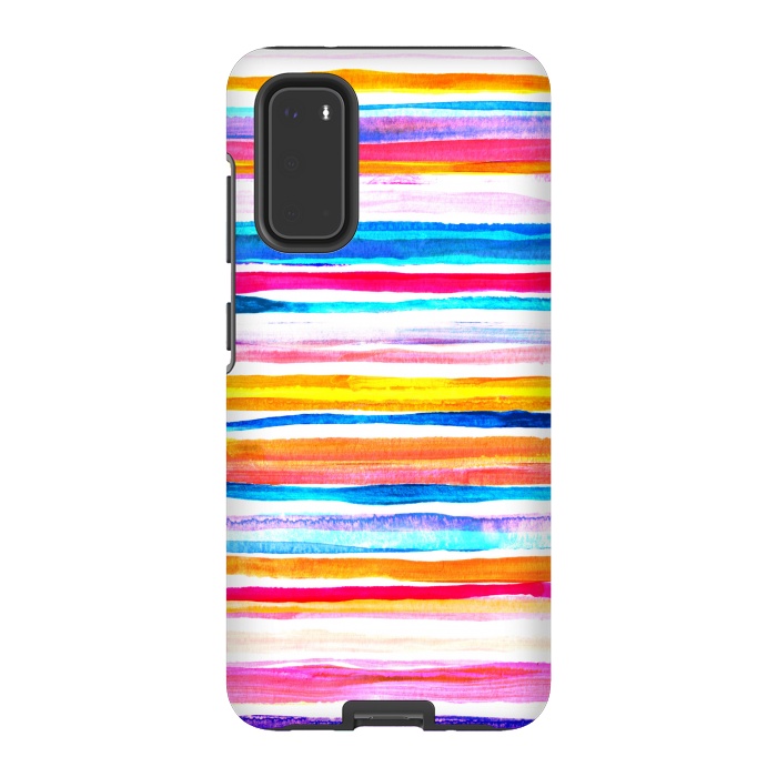 Galaxy S20 StrongFit Bright Hand Painted Gouache Beach Chair Stripes by Micklyn Le Feuvre