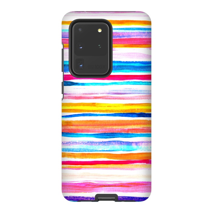 Galaxy S20 Ultra StrongFit Bright Hand Painted Gouache Beach Chair Stripes by Micklyn Le Feuvre