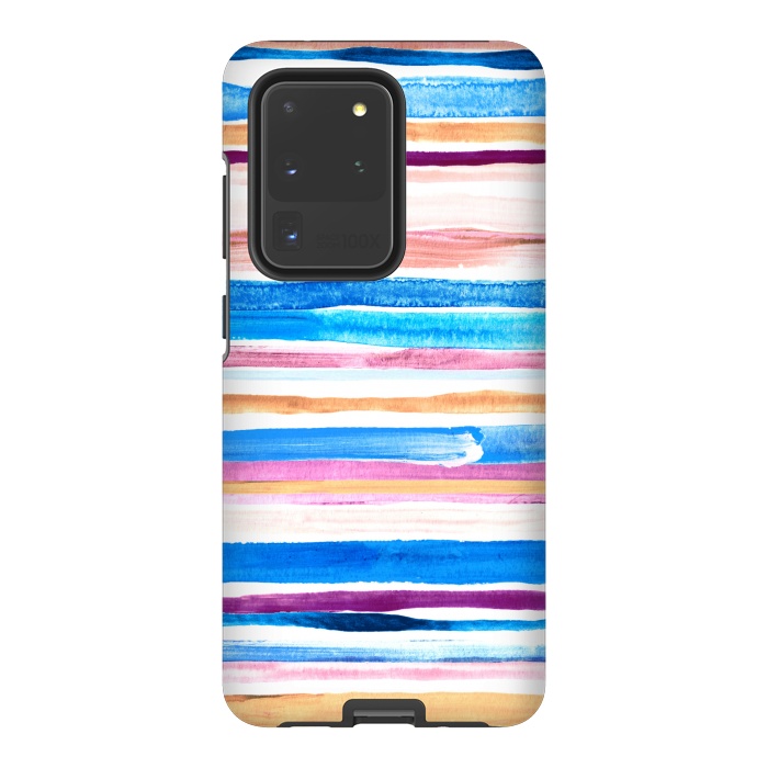 Galaxy S20 Ultra StrongFit Pastel Pink, Plum and Cobalt Blue Gouache Stripes by Micklyn Le Feuvre