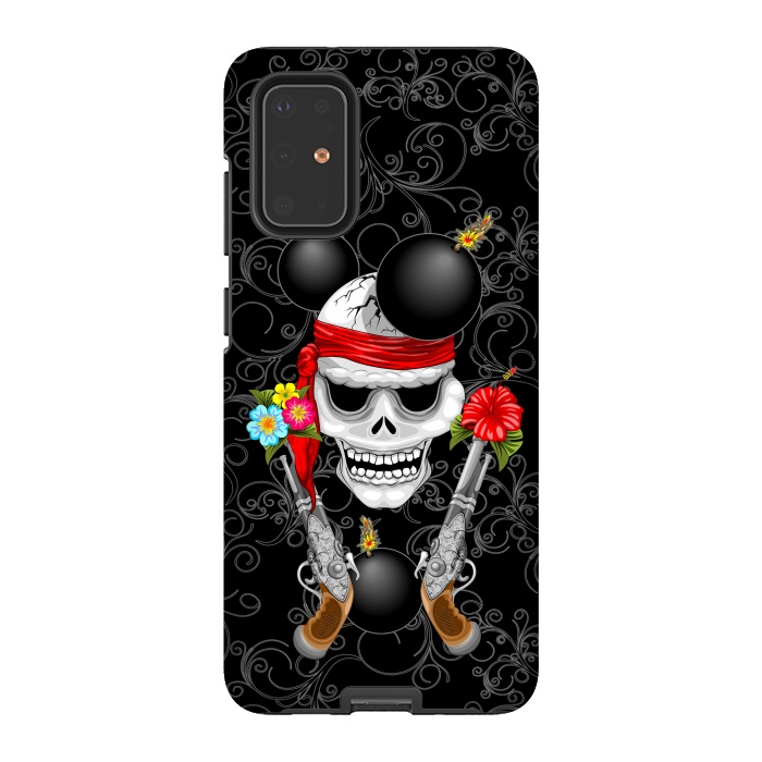 Galaxy S20 Plus StrongFit Pirate Skull, Ancient Guns, Flowers and Cannonballs by BluedarkArt