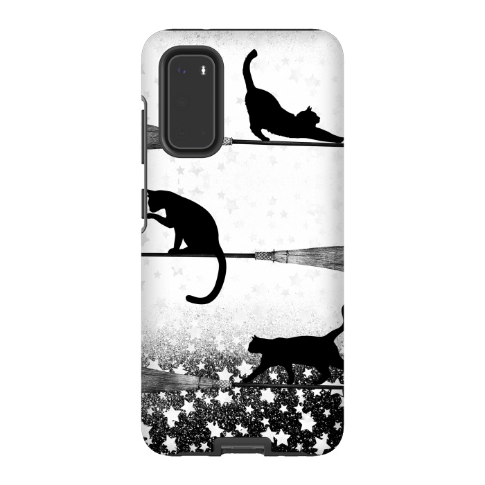 Galaxy S20 StrongFit black cats flying on witch brooms by Oana 