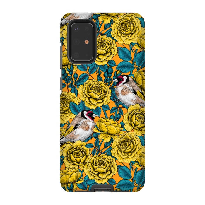 Galaxy S20 Plus StrongFit Rose flowers and goldfinch birds by Katerina Kirilova