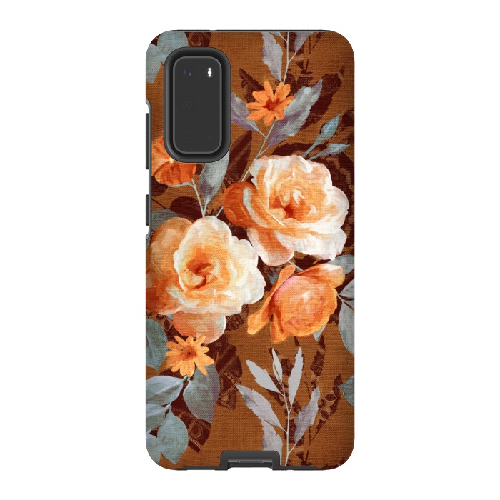 Galaxy S20 StrongFit Chintz Roses on Rust Brown by Micklyn Le Feuvre