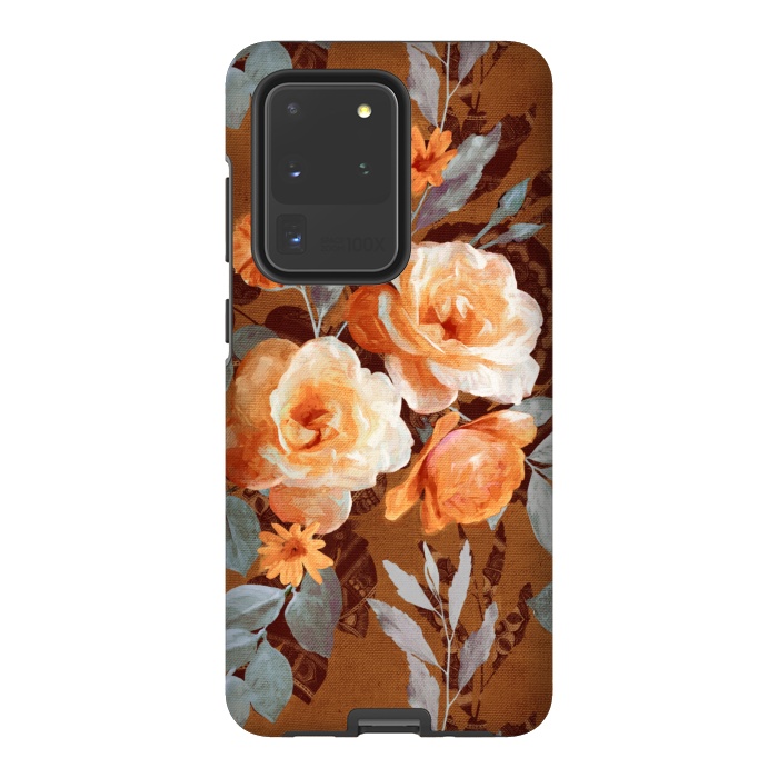 Galaxy S20 Ultra StrongFit Chintz Roses on Rust Brown by Micklyn Le Feuvre