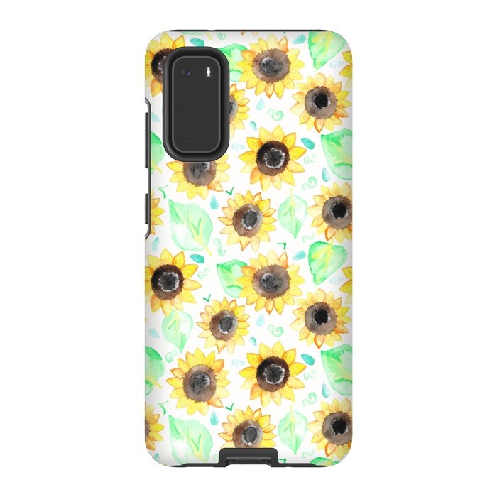 Galaxy S20 StrongFit Cheerful Watercolor Sunflowers by Tangerine-Tane