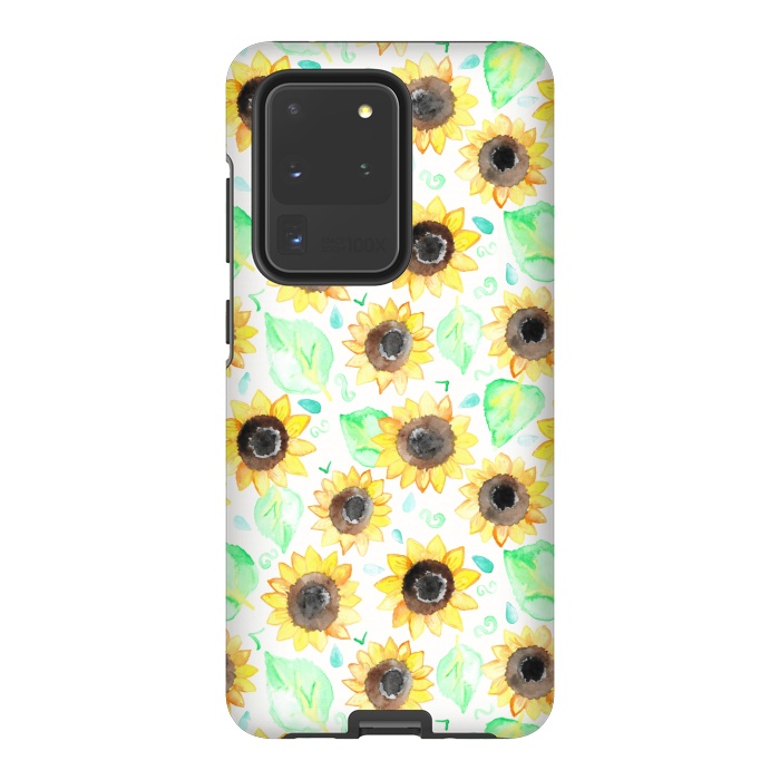 Galaxy S20 Ultra StrongFit Cheerful Watercolor Sunflowers by Tangerine-Tane