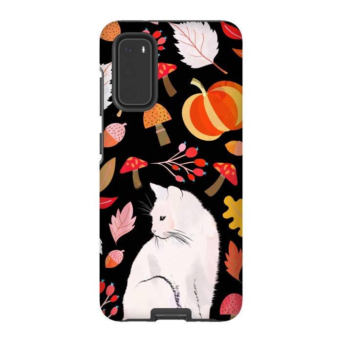 Galaxy S20 StrongFit Autumn nature pattern with white cat by Oana 