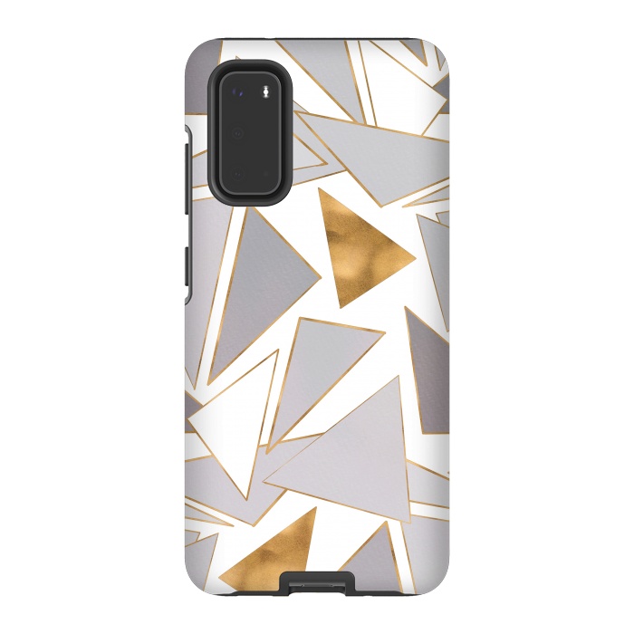 Galaxy S20 StrongFit Modern Minimalist Gold Strokes Gray Triangles by InovArts