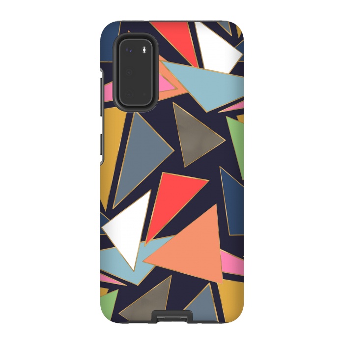 Galaxy S20 StrongFit Modern Contemporary Gold Strokes Colorful Triangles by InovArts